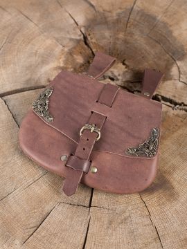 Besace  de ceinture médiévale avec ornements, en marron