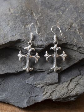 Boucles d'oreilles croix en bronze argenté