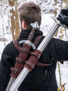 Double porte épée en cuir GN en marron