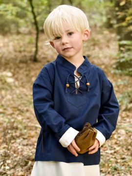 Chemise médiévale pour enfant, en bleu 146