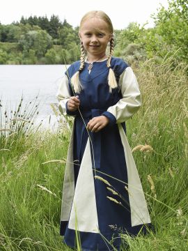 Robe Viking pour enfant, bleue/écrue 110
