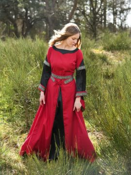 Noble robe médiévale Bliaut rouge-noir M