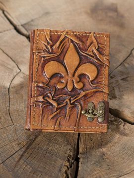 Petit Carnet en cuir, motif Fleur de lys