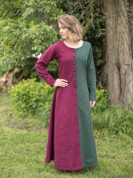 Robe médiévale bicolore à boutons bordeaux et vert L