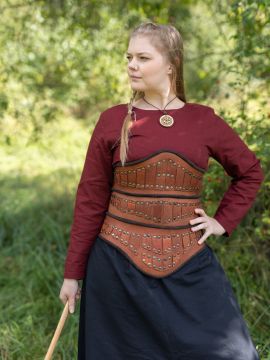 Corset en cuir marron, avec rivets