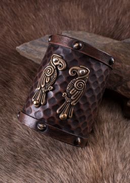 Bracelet en cuir motif "Hugin et Munin"