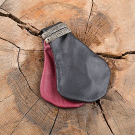 Petite bourse à monnaie en cuir bicolore rouge-noir