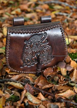 Sac de ceinture marron avec dragon en relief