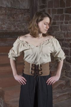 Corset en cuir souple à motifs surpiqués vert