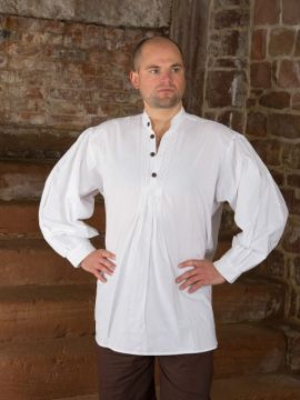 Chemise médiévale, boutons en bois, en blanc S