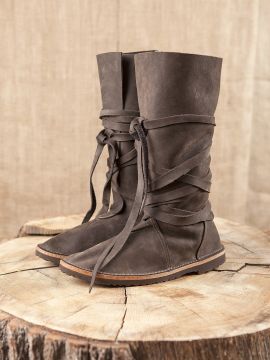 Bottes en cuir souple ouverte avec laçage marron