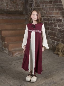 Robe médiévale "Piccolina" en rouge et écru 140/146