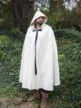 Cape en laine à capuche blanc-écru 161 cm