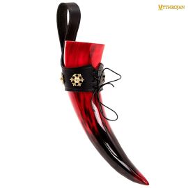 Corne à boire rouge et support cuir