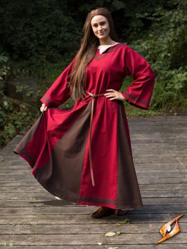 Robe médiévale Astride bicolore en marron et rouge