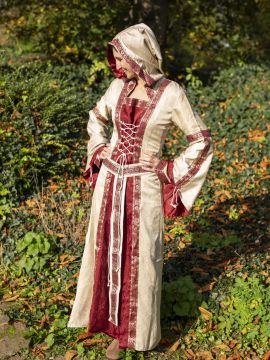 Robe à capuche avec ceinture en bordeaux-nature S/M