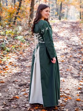Robe médiévale Larina en vert - écru