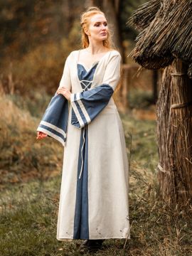 Robe médiévale Dorothea écrue/bleue