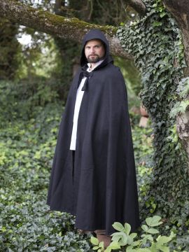 Manteau en laine avec capuche, noire