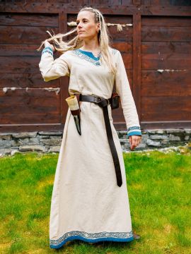 Robe viking Lagertha, bleue et écrue