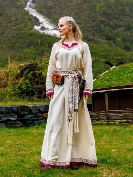 Robe viking Lagertha naturel-rouge L