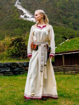 Robe viking Lagertha, rouge et écrue S