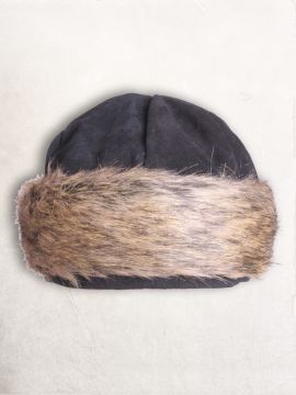 Bonnet en cuir suédé et fourrure en noir