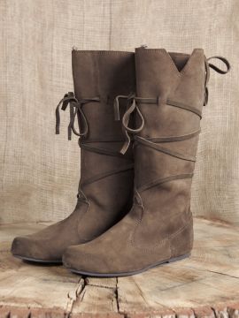 Bottes médiévales en cuir chamoisé, en marron à lacets pour homme 47