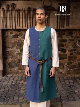 Côté droit du tabard modulable bicolore Auderic en bleu