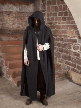 Manteau en laine à capuche en noir 140 cm