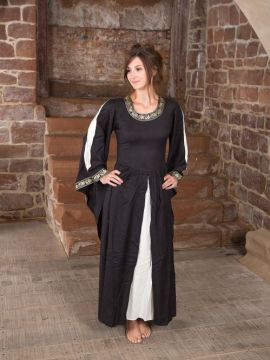 Robe médiévale à gros galons, noire et écrue XXXL
