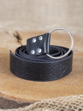 Ceinture en cuir noir gaufré 150 cm