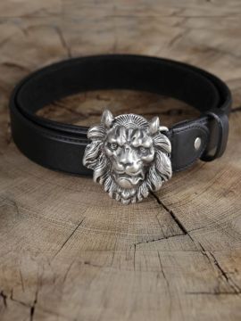 Ceinture en cuir tête de lion, noire