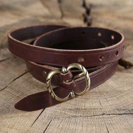 Longue ceinture médiévale en cuir à boucle double noir
