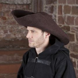 Chapeau tricorne ou bicorne en feutre en marron