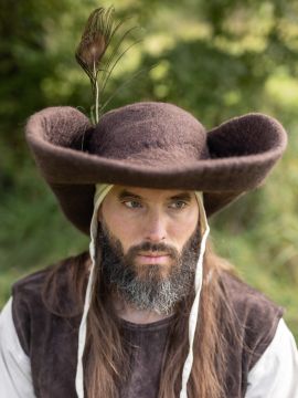 Chapeau tricorne ou bicorne en feutre en marron