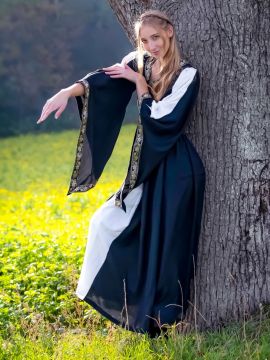 Robe médiévale à gros galons, noire et écrue XL