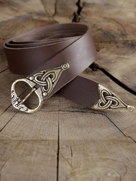 Ceinture médiévale longue et étroite, boucle noeud Celte, en marron