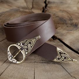 Ceinture médiévale longue et étroite, boucle noeud Celte, en marron