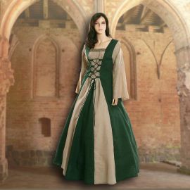 Robe médiévale Fabienne en vert et sable