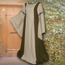 Robe médiévale Frieda en sable et vert olive