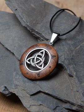 Pendentif Noeud Celtique en bois et acier inoxydable