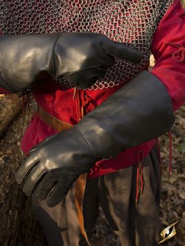 Gant de fauconnier en cuir noir - imitation