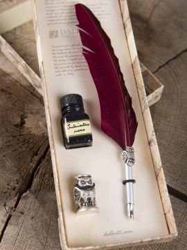 Set de calligraphie "Hibou" avec plume rouge