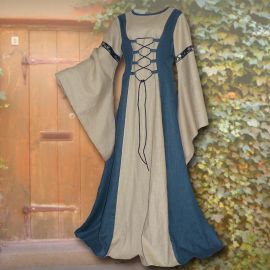 Robe médiévale Catherine sable et bleu clair