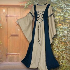 Robe médiévale Catherine bleu marine et sable