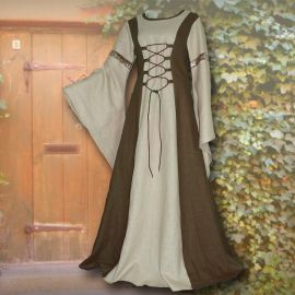 Robe médiévale Catherine vert olive et sable