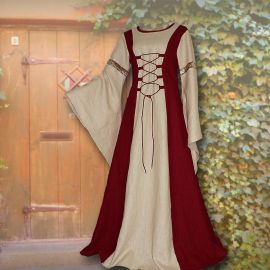 Robe médiévale Catherine en bordeaux et sable