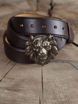 Ceinture en cuir tête de lion, marron