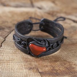 Bracelet en résine fait main orné d'un jaspe rouge